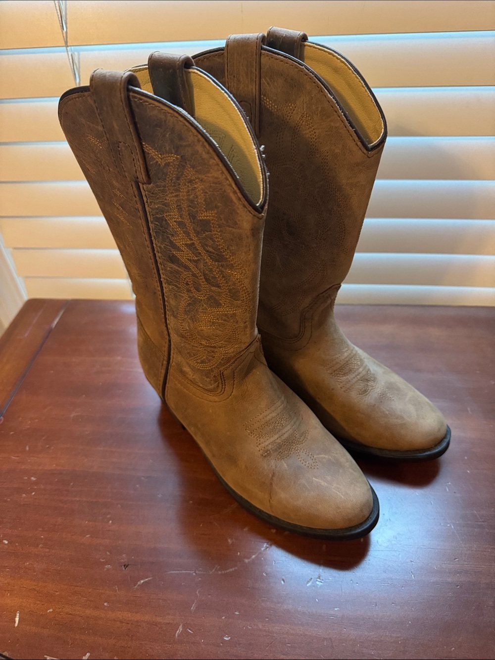Classic Tan Leather Cowboy Boots - Kids